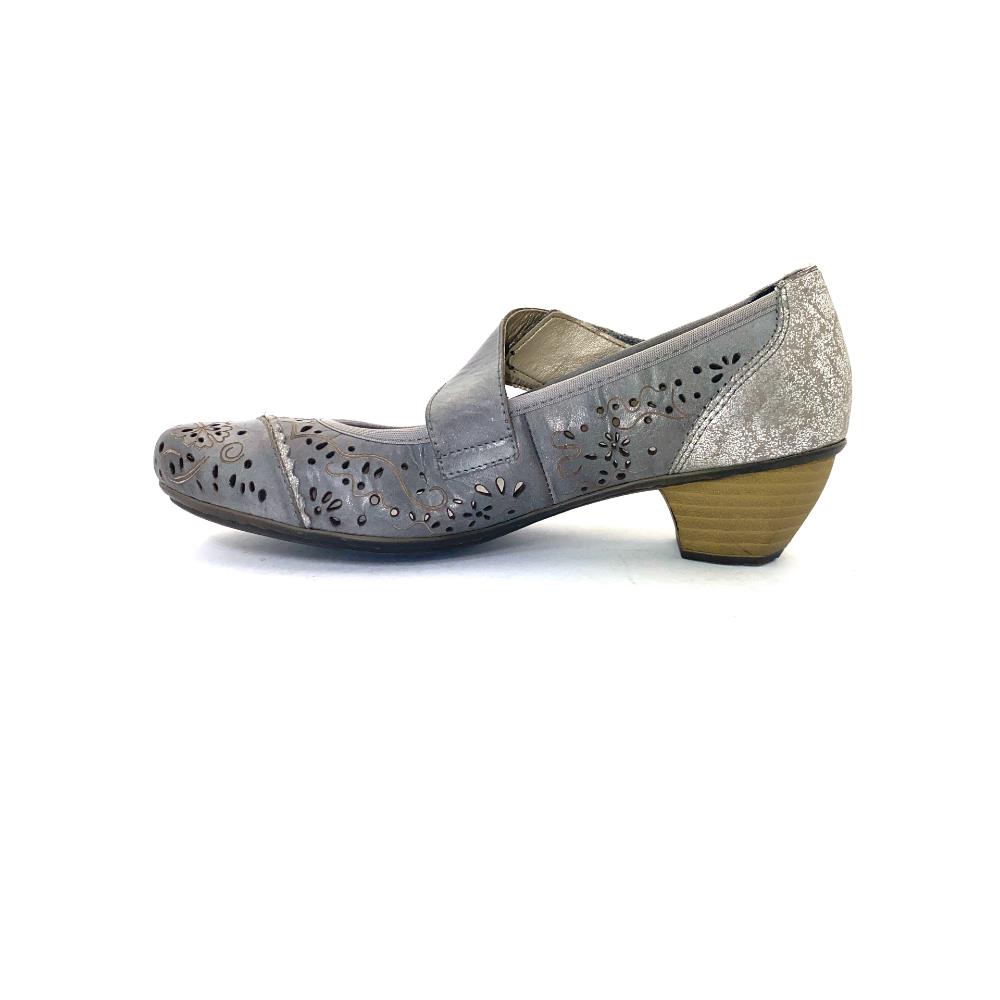 RIEKER WOMENS VELCRO STRAP CUT OUT SHOE - GREY | Paul Byron Shoes | Ireland