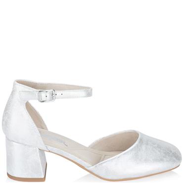 RIEKER WOMENS MID HEEL SANDAL - SILVER PLATINUM