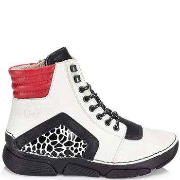 RIEKER WOMENS ZIP LACE ANKLE BOOT - BEIGE MULTI