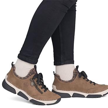 RIEKER WOMENS ZIP LACE COMFORT SHOE - BROWN