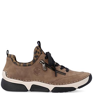 RIEKER WOMENS ZIP LACE COMFORT SHOE - BROWN