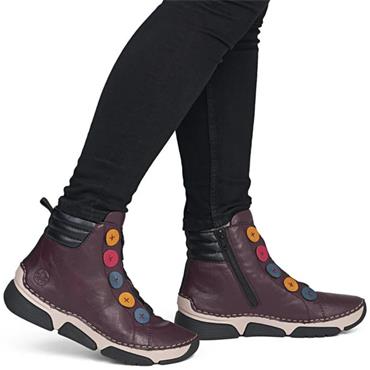 RIEKER WOMENS WARM LINED ZIP ANKLE BOOT - RED