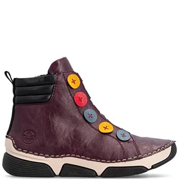 RIEKER WOMENS WARM LINED ZIP ANKLE BOOT - RED