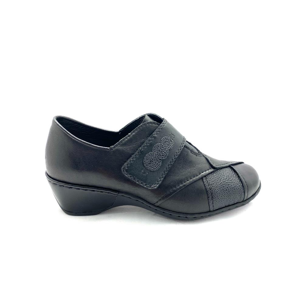 RIEKER WOMENS VELCRO STRAP SHOE BLACK Paul Byron Shoes Ireland