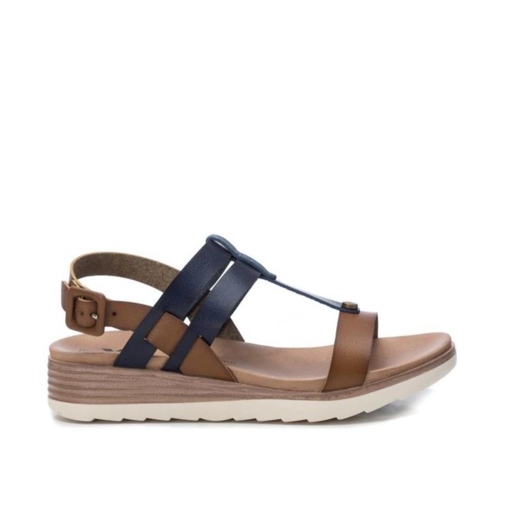 XTI WOMENS LOW WEDGE T STRAP SANDAL NAVY Paul Byron Shoes Ireland