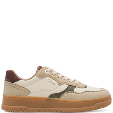 S OLIVER WOMENS LACE TRAINER - BEIGE MULTI