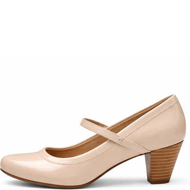 NINE TO FIVE LDS STRAP COURT SHOE - BEIGE PATENT