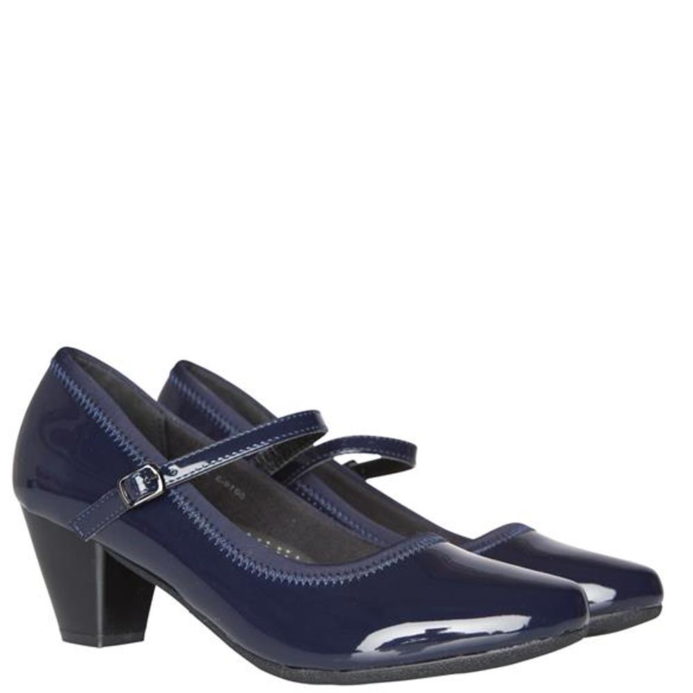 NINE TO FIVE LDS STRAP COURT SHOE NAVY PATENT Paul Byron Shoes