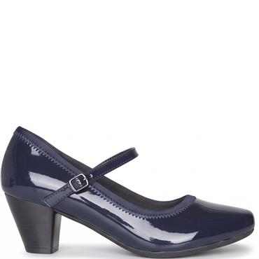 NINE TO FIVE LDS STRAP COURT SHOE - NAVY PATENT