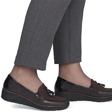RIEKER WOMENS LEATHER SLIP ON SHOE - BROWN