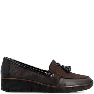 RIEKER WOMENS LEATHER SLIP ON SHOE - BROWN