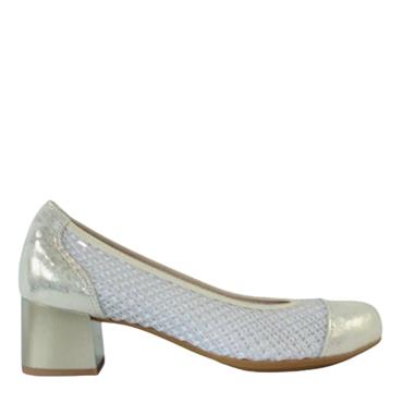 PITILLOS LDS BLOCK HEEL COURT SHOE - GOLD