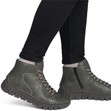 RIEKER WOMENS WARM LINED ZIP ANKLE BOOT - GREEN