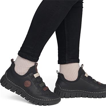 RIEKER WOMENS WEDGE SLIP ON TRAINER - BLACK