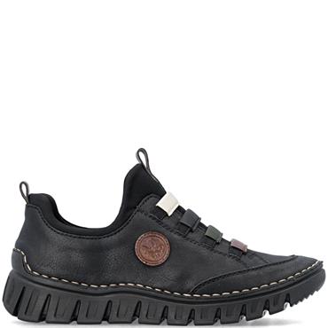 RIEKER WOMENS WEDGE SLIP ON TRAINER - BLACK