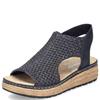 RIEKER WOMENS WEDGE HIGH FRONT SANDAL - BLACK