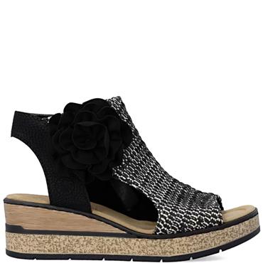 RIEKER WOMENS WEDGE HEEL SHOE - BLACK MULTI