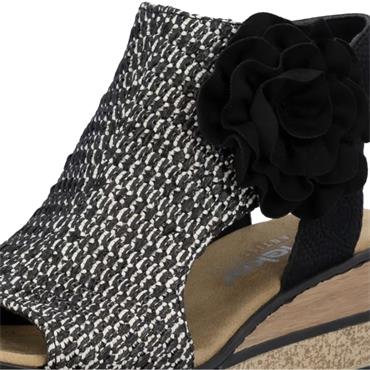 RIEKER WOMENS WEDGE HEEL SHOE - BLACK MULTI