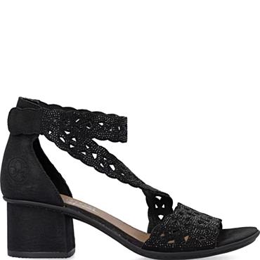 RIEKER WOMENS MID HEEL SANDAL - BLACK