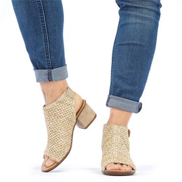 RIEKER WOMENS HIGH FRONT PEEP TOE SANDAL - BEIGE