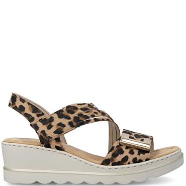 RIEKER WOMENS WEDGE SANDAL - ANIMAL PRINT