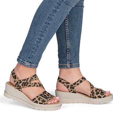 RIEKER WOMENS WEDGE SANDAL - ANIMAL PRINT