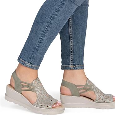 RIEKER WOMENS WEDGE SANDAL - GREEN