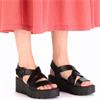 RIEKER WOMENS WEDGE STRAP SANDAL - BLACK