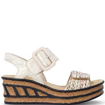 RIEKER WOMENS MID HEEL SANDAL - BEIGE