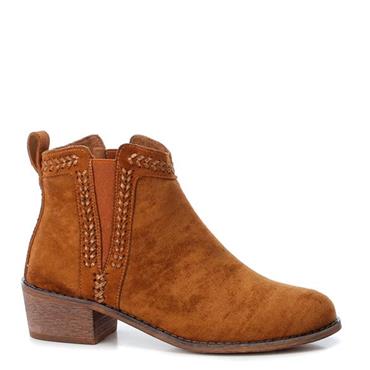 REFRESH WOMENS GUSSET ANKLE BOOT - CAMEL SUEDE