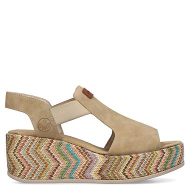 RIEKER WOMENS WEDGE SANDAL - BEIGE