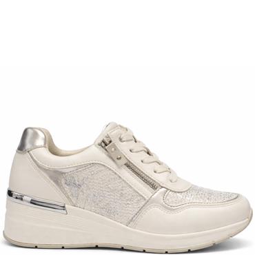 REDZ WOMENS WEDGE ZIP LACE TRAINER - WHITE