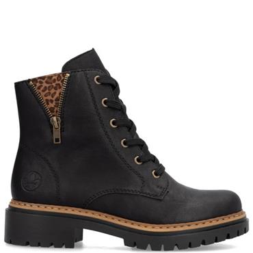 RIEKER WOMENS ZIP ANKLE BOOT - BLACK