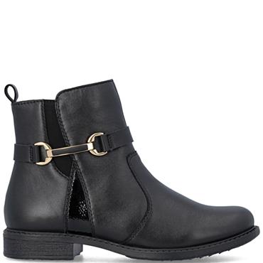 RIEKER WOMENS LEATHER ANKLE BOOT - BLACK