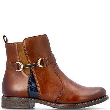 RIEKER WOMENS LEATHER ANKLE BOOT - BROWN