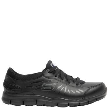 SKECHERS LDS SLIP RESISTANT TIE SHOE - BLACK