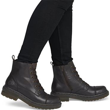RIEKER WOMENS BIKER ZIP ANKLE BOOT - BROWN