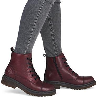 RIEKER WOMENS BIKER ZIP ANKLE BOOT - RED