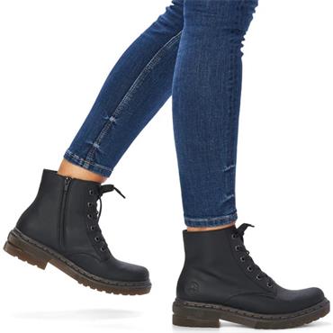 RIEKER WOMENS WARM LINED ANKLE BOOT - BLACK