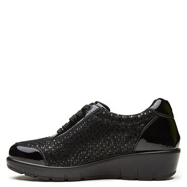 G COMFORT WOMENS WEDGE TEX ZIP LACE SHOE - BLACK MULTI