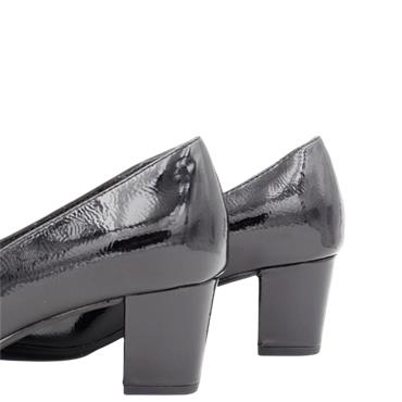 JANA LDS BLOCK HEEL COURT SHOE - BLACK PATENT