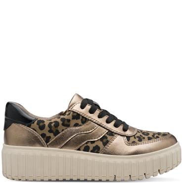 JANA WOMENS WEDGE LACE TRAINER - LEOPARD