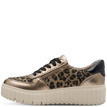 JANA WOMENS WEDGE LACE TRAINER - LEOPARD