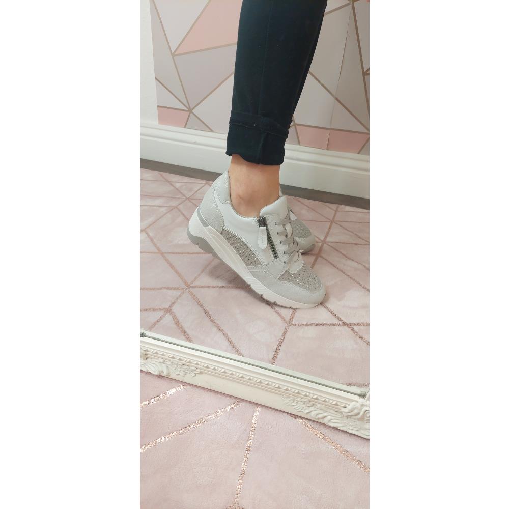 JANA WOMENS WEDGE ZIP LACE TRAINER - LIGHT GREY | Paul Byron Shoes | Ireland