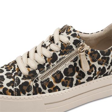 JANA WOMENS ZIP LACE TRAINER - BEIGE ANIMAL PRINT