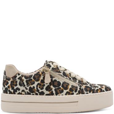 JANA WOMENS ZIP LACE TRAINER - BEIGE ANIMAL PRINT