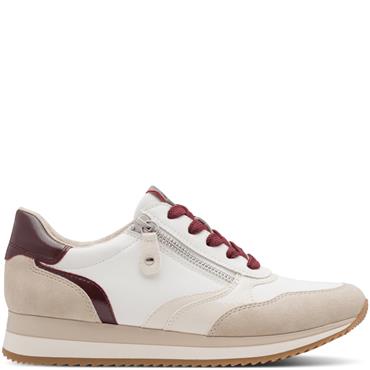 JANA WOMENS ZIP LACE TRAINER - WHITE BORDEAUX
