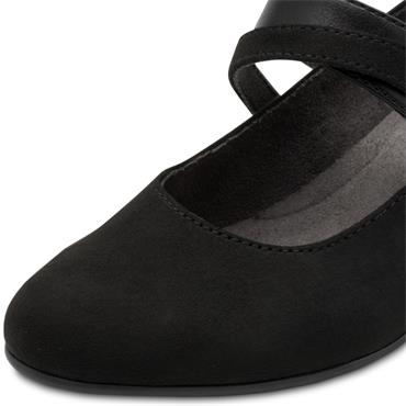 JANA WOMENS MED HEEL STRAP COURT SHOE - BLACK