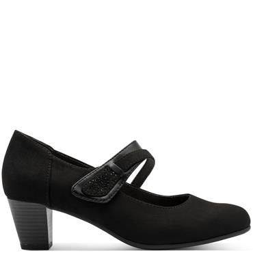 JANA WOMENS MED HEEL STRAP COURT SHOE - BLACK