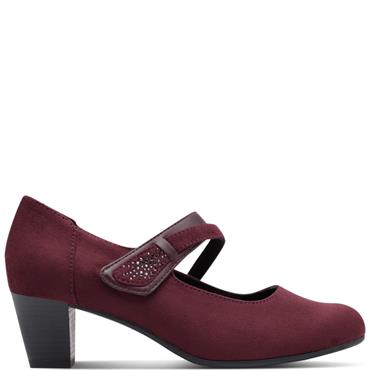 JANA WOMENS MED HEEL STRAP COURT SHOE - BORDEAUX